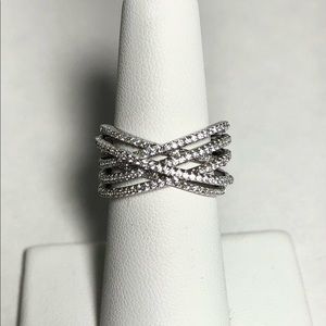 Sterling Silver CZ Diamond Criss Cross Ring 925